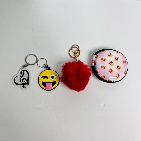 kids teens keychain lot 3 earbud case backpack pom pom emoji music - Picture 1 of 5